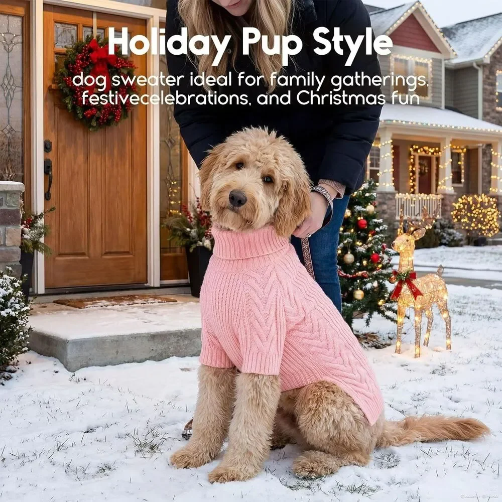 Dog Sweater Size 4XL Pink Pet Sweatshirt Turtleneck Pullover Arctic Valvet, Wool